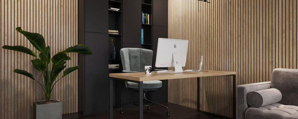 Oak - Grey Acoustic Slats Wall Panel 240 x 60 - DecorMania.eu